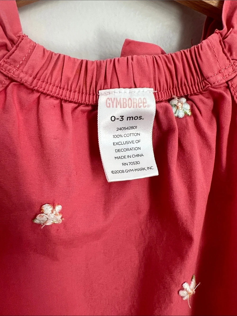 Gymboree | 100% Cotton Coral Baby Bubble Romper Bow Floral Embroidery Size 0-3M